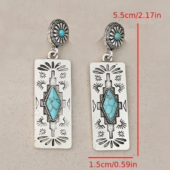 Silver and Turquoise coloured Dangle Earrings - silver plated - NEW - Picture 2 of 2
